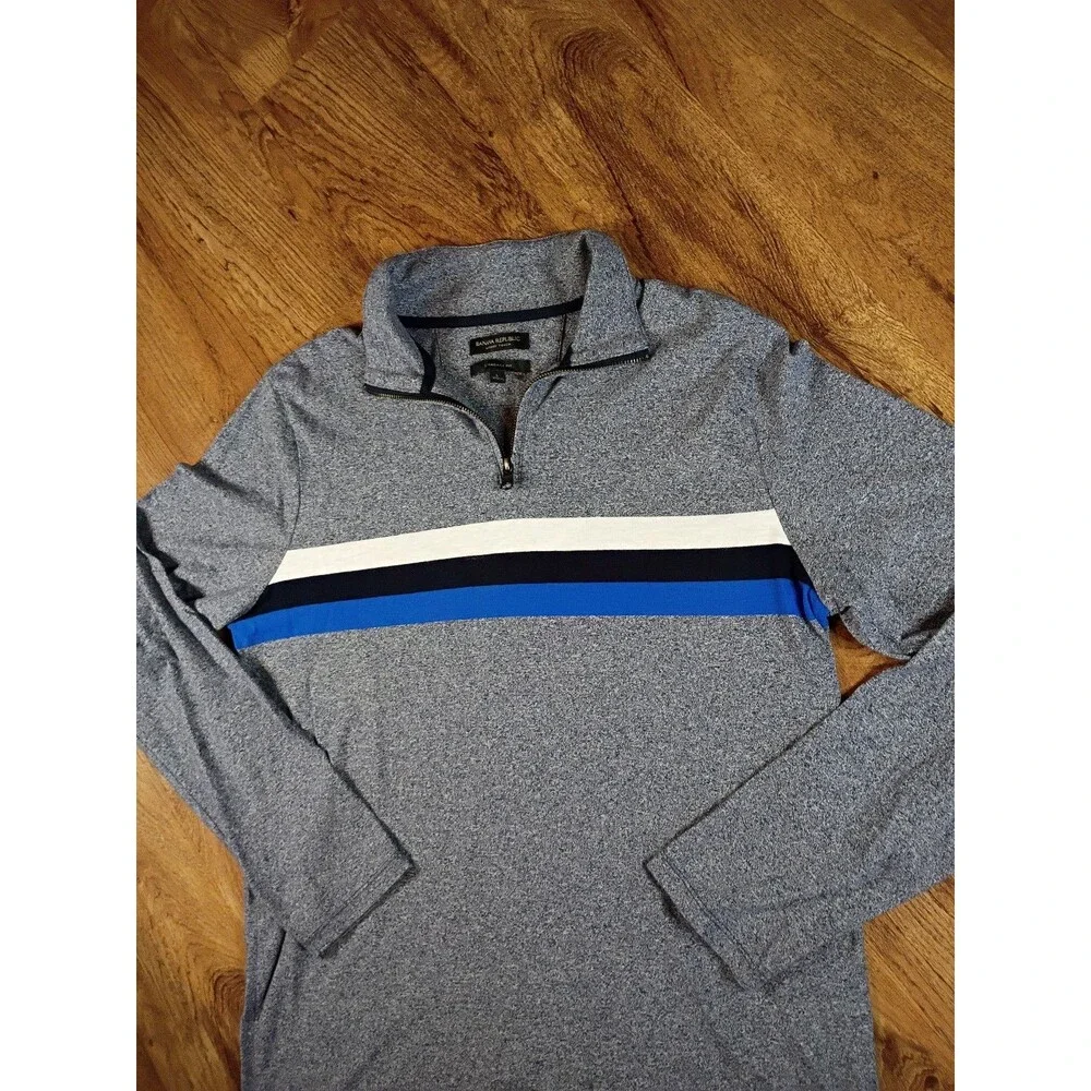 Banana Republic Luxury Touch Quarter Zip Mens L Gray Stripe